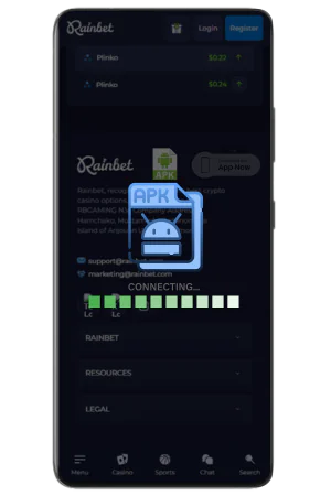 Rainbet app installation progress Android device screen