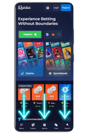 Rainbet official website download app button location