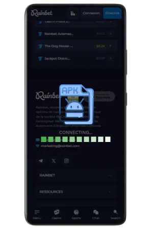Écran progression installation app Rainbet appareil Android