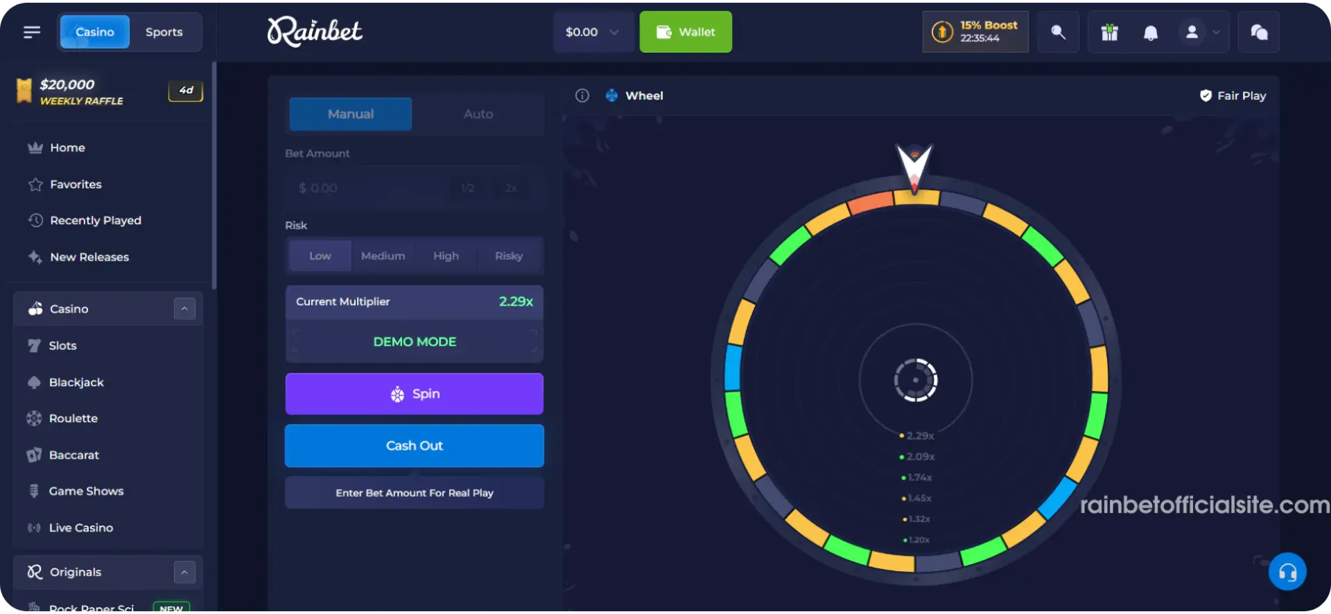 Rainbet Casino Greece - Διεπαφή Πρωτότυπου Παιχνιδιού Τροχού