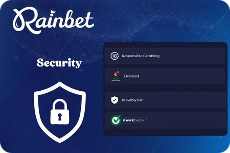 Rainbet security and licensing badges including GameCheck verification