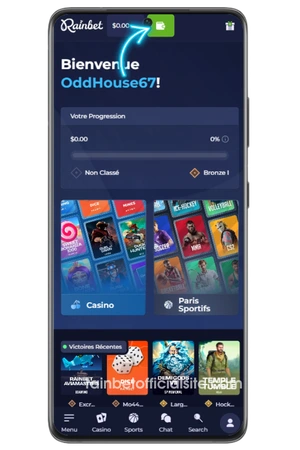 Rainbet account dashboard after email confirmation